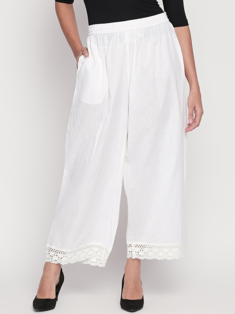 RANGMANCH BY PANTALOONS Women White Regular Fit Solid Parallel Trousers