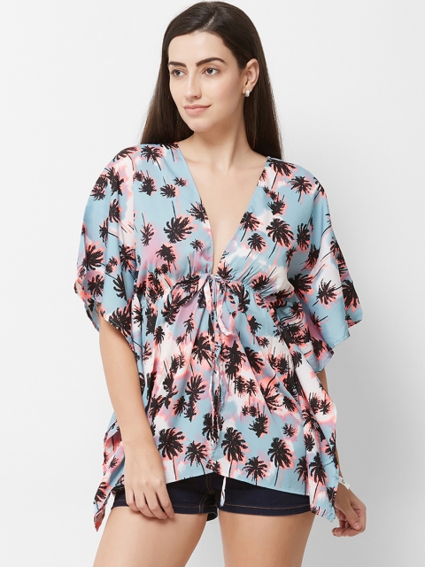 The Beach Company Women Blue & Pink Printed Tie-Up Shrug