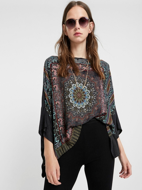 Desigual Women Black Printed Kaftan Top