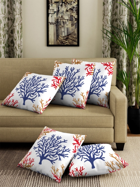 NEUDIS Set of 5 Blue & White Printed Square Cushion Covers