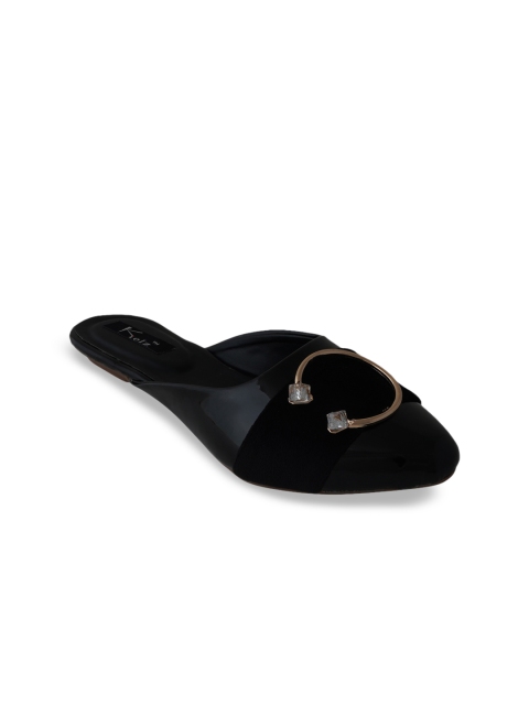 Kielz Women Black Embellished Synthetic Patent Mules