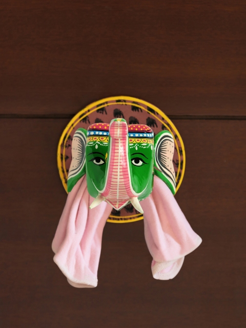 ExclusiveLane Multi-Coloured Elephanta Case Hand-Painted Towel Holder