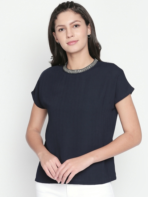 Forever Glam by Pantaloons Women Navy Blue Solid A-Line Top