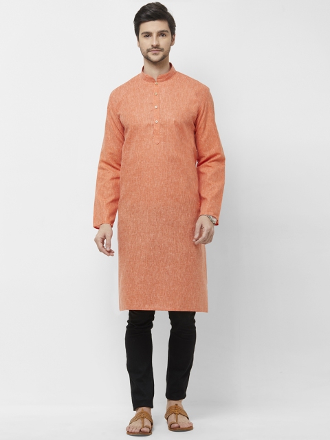 irin Men Rust Solid Straight Kurta