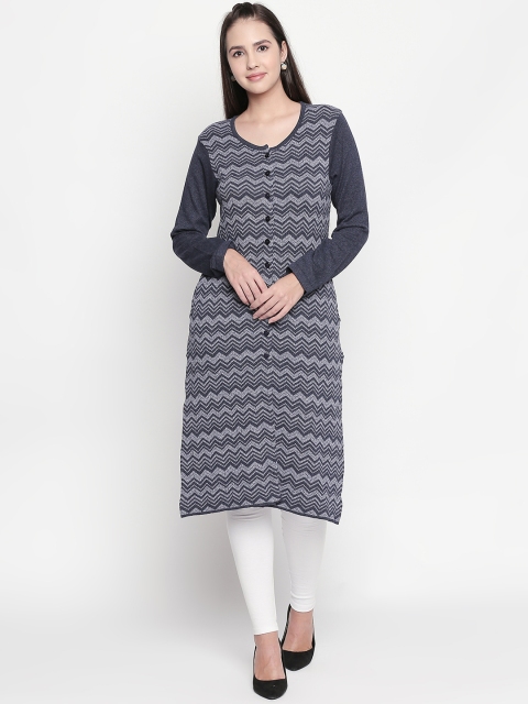 RANGMANCH BY PANTALOONS Women Grey Woven Design Straight Kurta