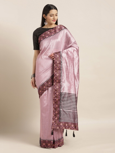 Mitera Purple Solid Jute Silk Saree