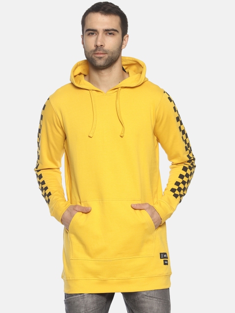 KULTPRIT Men Yellow Solid Hooded Sweatshirt