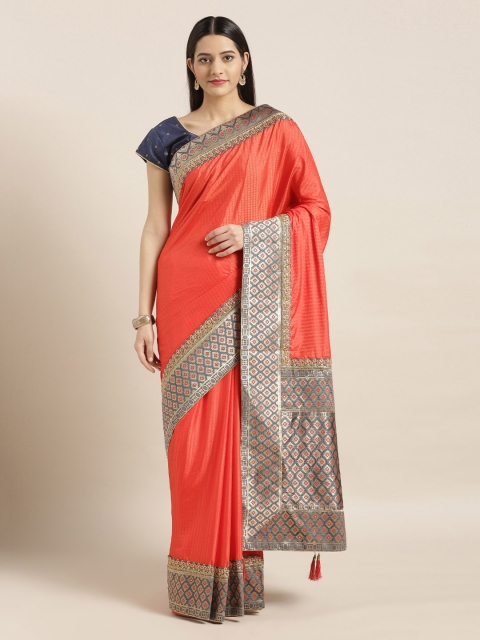 Mitera Red Woven Design Poly Silk Saree