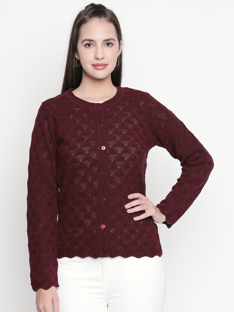 RANGMANCH BY PANTALOONS Women Maroon Self Design Sweater