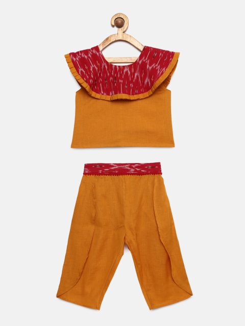 Tutus By Tutu Girls Mustard Yellow & Red Solid Top with Pyjamas