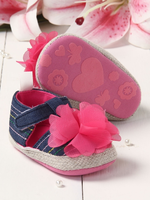 Walktrendy Girls Navy-Blue & Pink Flower Applique Booties