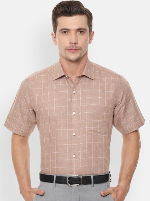 Van Heusen Men Beige & White Regular Fit Checked Formal Shirt