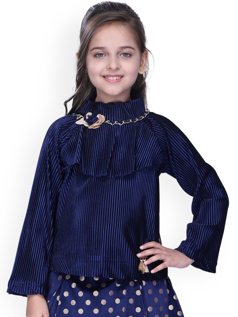 CUTECUMBER Girls Navy Blue Self Design Top