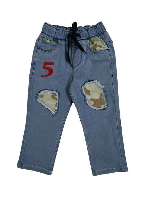 KiddoPanti Boys Blue Mid-Rise With Camouflage Patch Clean Look Regular Fit Jeans
