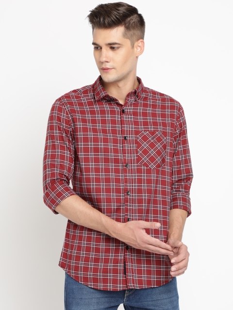 TED HARBOR Men Red & White Slim Fit Checked Casual Shirt