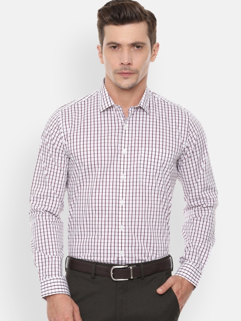 Van Heusen Men White & Maroon Slim Fit Checked Formal Shirt