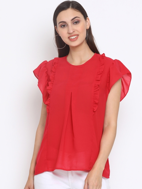 SQew Women Red Solid A-Line Top