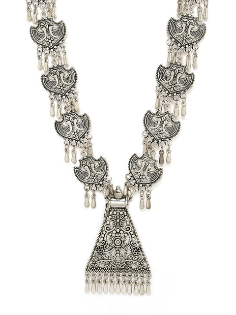 Rubans Oxidised Silver Plated Hand Crafted Contemporary Necklace 
Rubans Oxidised Silver Plated Hand Crafted Contemporary Necklace