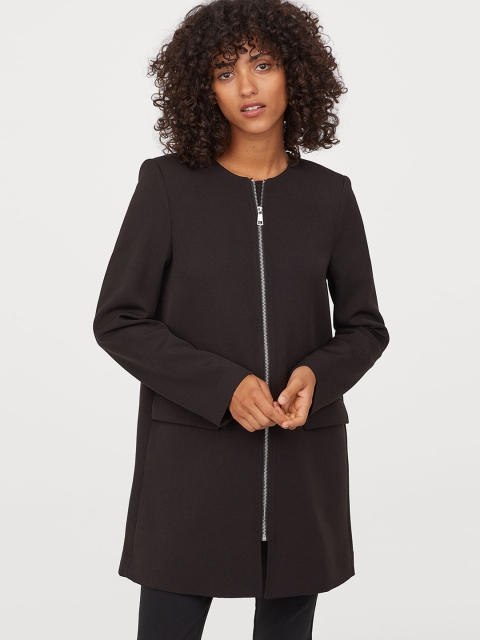 H&M Women Black Solid Short Coat