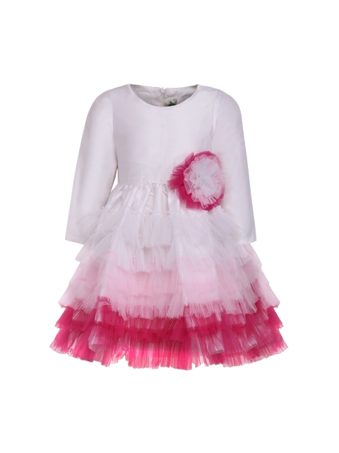 A Little Fable Girls White & Pink Riding Hood dress