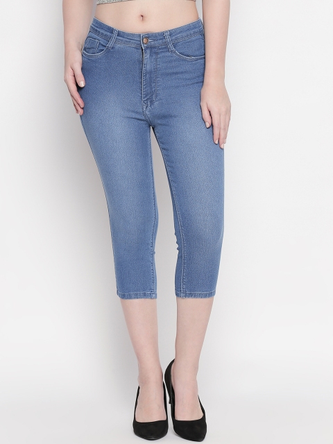 PURPLE WATER Women Blue Solid Slim Fit Capris