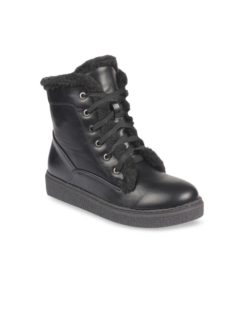 Flat n Heels Women Black Solid High-Top Flat Boots