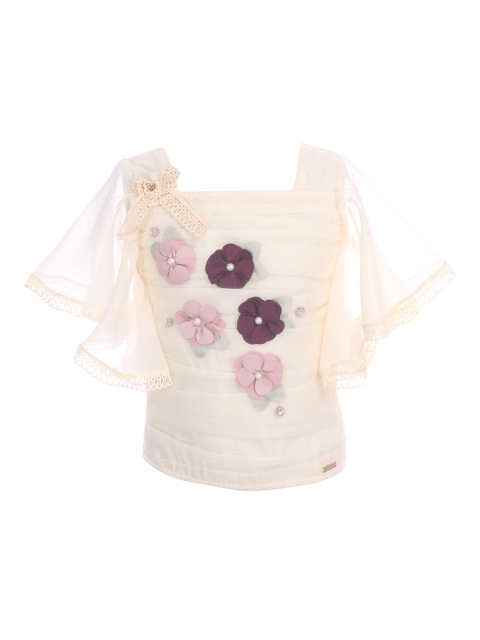 CUTECUMBER Girls Beige Embellished Organza Top