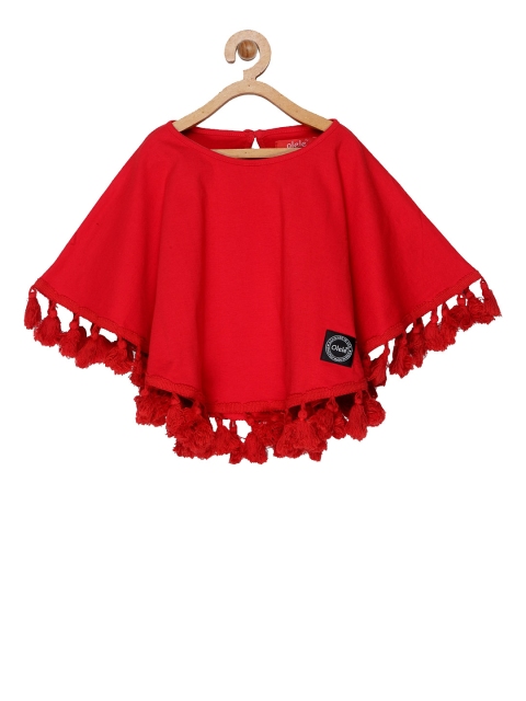Olele Girls Red Solid Kaftan Top