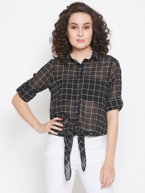 LUCERO Women Black Regular Fit Checked Casual Shirt