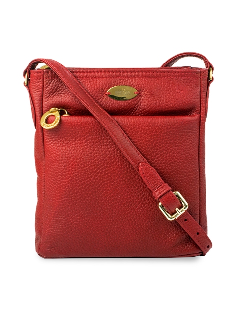 Hidesign Red Solid Leather Sling Bag