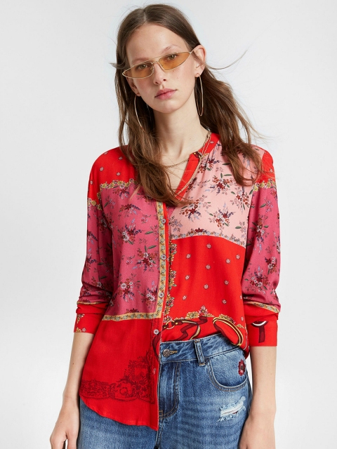 Desigual Women Red Slim Fit Printed Casual Shirt