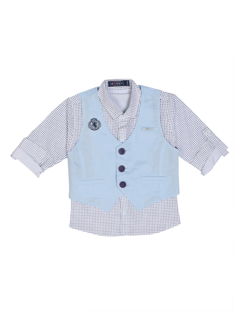Noddy Boys Turquoise Blue & White Printed Regular Fit Casual Shirt