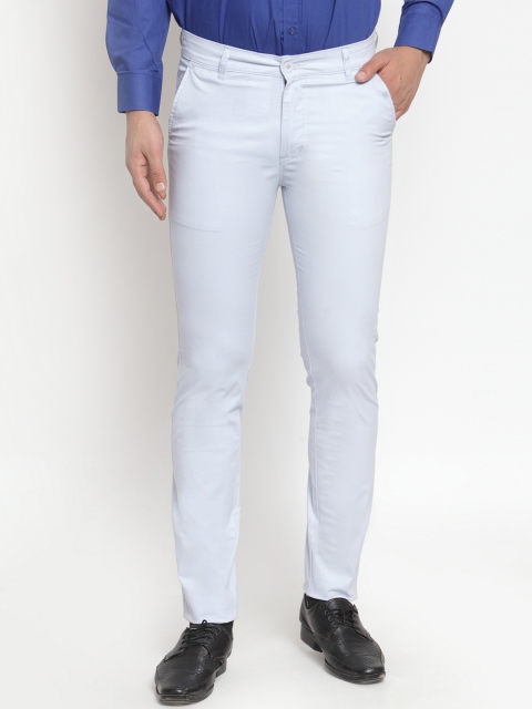 Hancock Men Blue Slim Fit Solid Formal Trousers