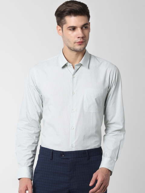 Peter England Men Sea Green Self Design Slim Fit Formal Shirt