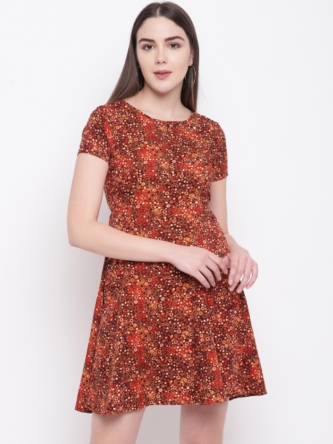 RIVI Women Brown Printed Fit and Flare Dress