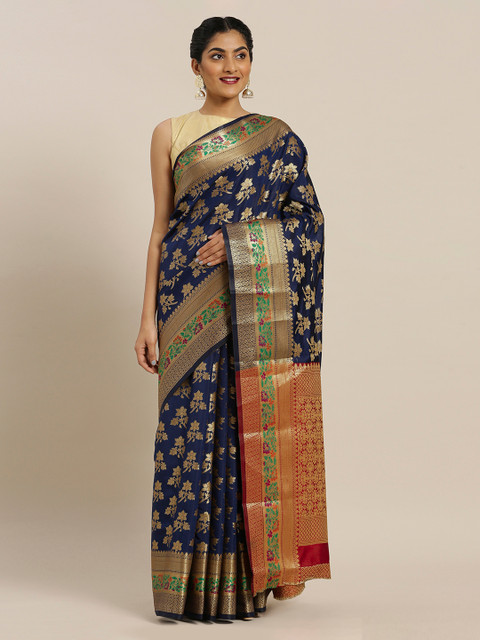Mitera Navy Blue Silk Cotton Woven Design Banarasi Saree 
Mitera Navy Blue Silk Cotton Woven Design Banarasi Saree