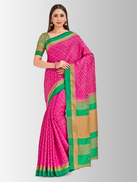 MIMOSA Pink & Green Art Silk Printed Banarasi Saree