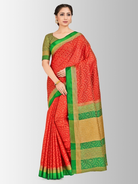 MIMOSA Red & Green Art Silk Woven Design Banarasi Saree