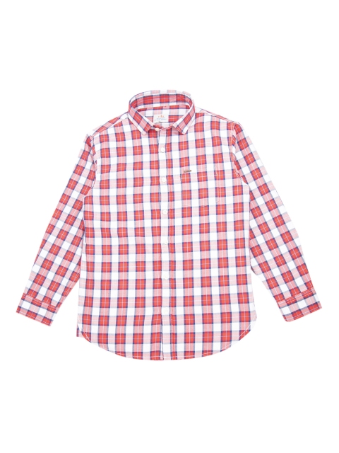 F4B Boys Red & White Regular Fit Checked Casual Shirt