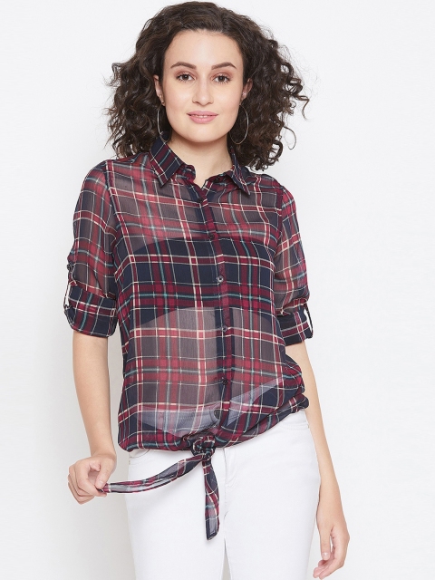 LUCERO Women Red & Black Regular Fit Checked Casual Shirt