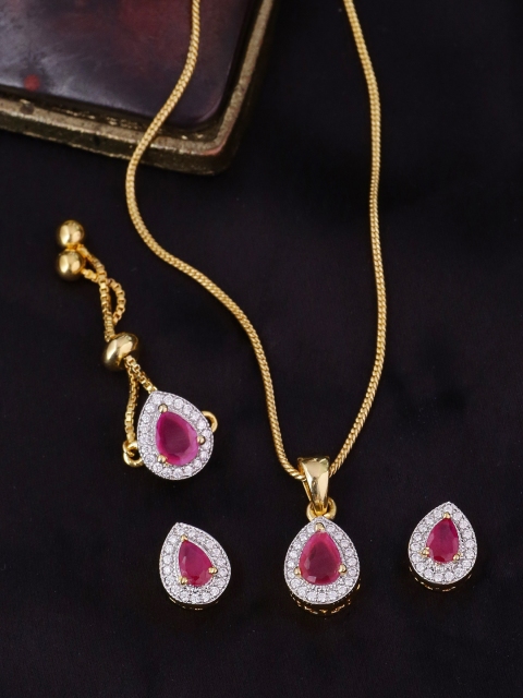 Voylla Gold-Plated Red & White CZ-Studded Jewellery Set