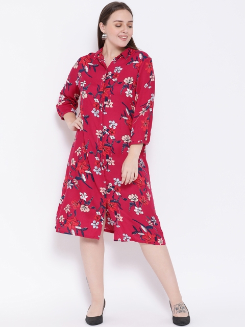 Oxolloxo Women Printed Red Shirt Dress