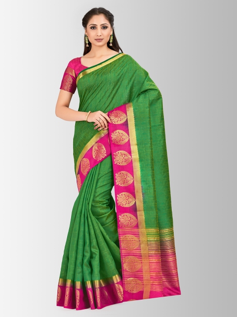 MIMOSA Green & Pink Art Silk Woven Design Kanjeevaram Saree