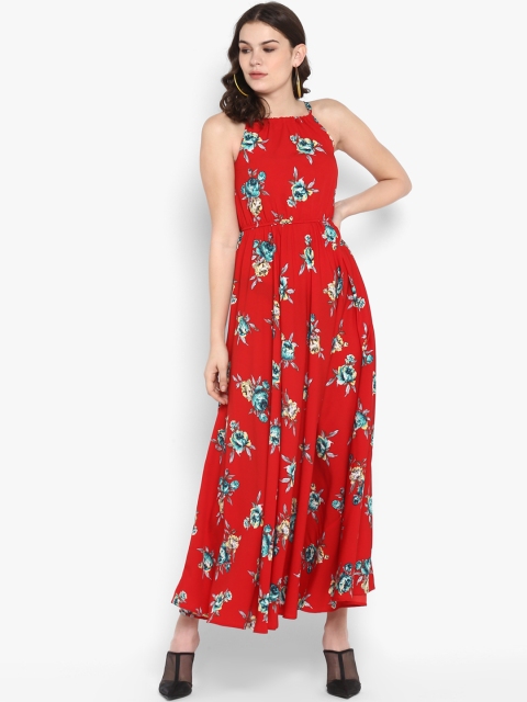 The Vanca Women Red Floral Print Maxi Dress