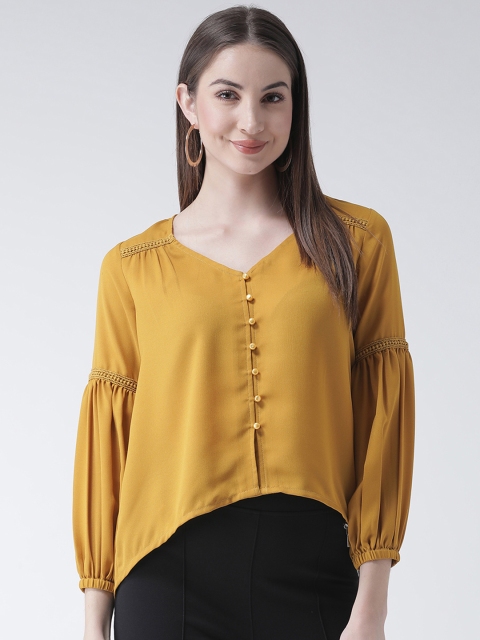 Texco Women Mustard Yellow Solid High-Low Top