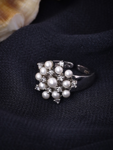 Voylla Women Silver-Plated & CZ-Studded Handcrafted Finger Ring