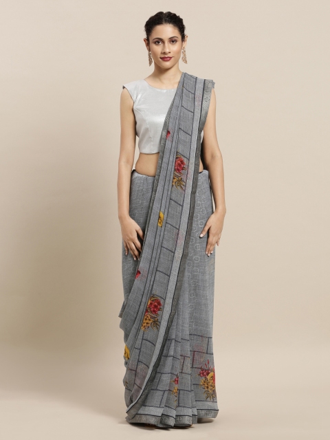 Mitera Grey Printed Poly Georgette Saree