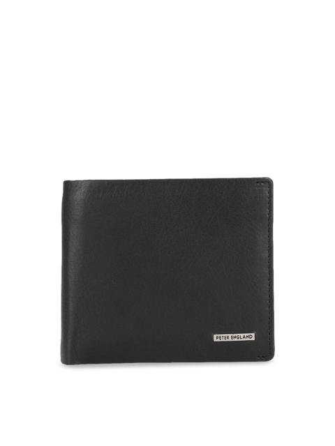 Peter England Men Black Textured Two Fold Leather Wallet