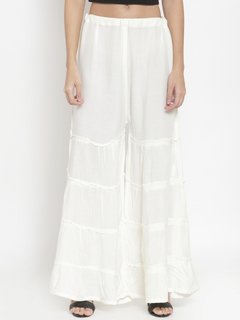 Clora Creation Women Cream-Coloured Solid Tiered Palazzos