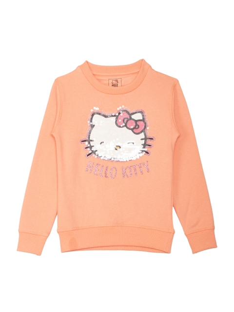 Kidsville Girls Peach-Coloured Hello Kitty Print Sweatshirt